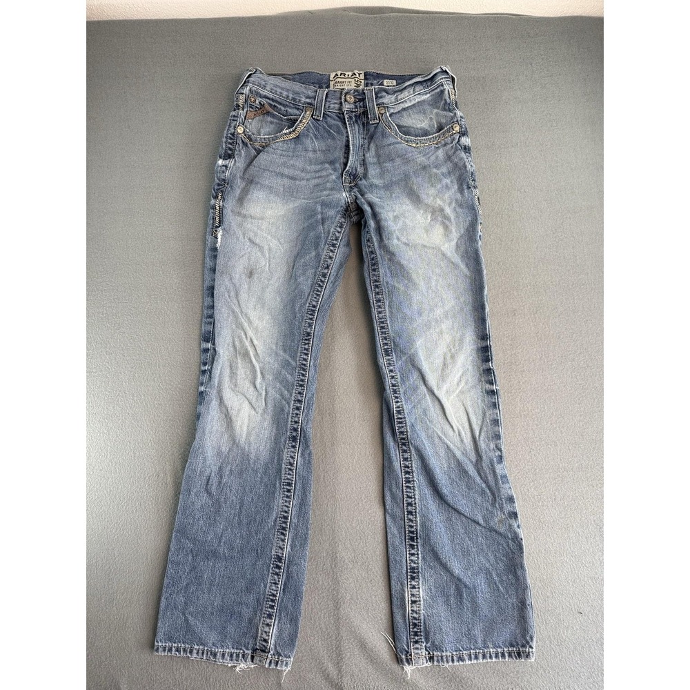 Ariat M5 Straight Fit Jeans Womens 31x30 Med Wash Blue Regular Distressed Denim